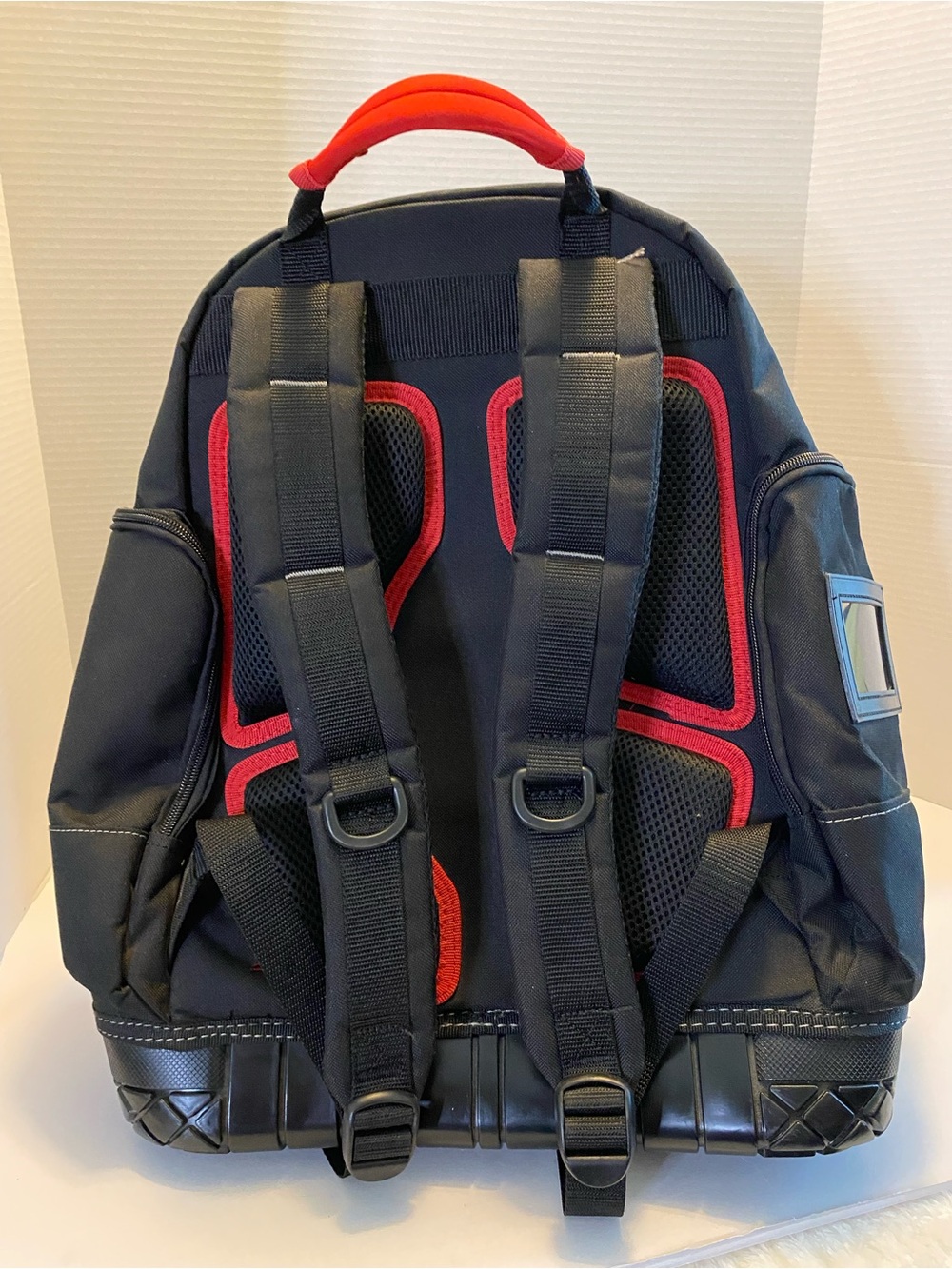 Husky Tool Backpack Heavy Duty Rubber Bottom Storage Bag Cushion Back Red Black - Picture 4 of 16